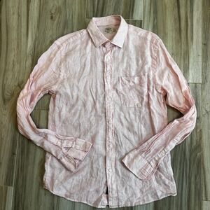 Faherty Linen Button Up Shirt Men Small Laguna Relaxed Pink Long Sleeve Coastal